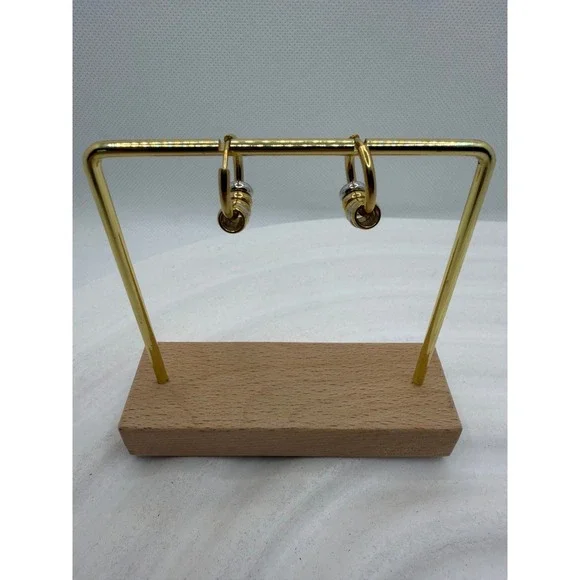 18K Gold PVD Hoop Earrings with Silver Beads‎ | Waterproof Minimalist - Picture 3 of 6